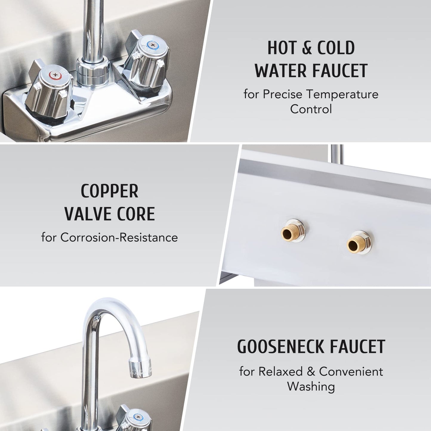 WILPREP Commercial Hand Sink, NSF Stainless Steel Sink Commercial Utility Sink with Gooseneck Faucet and Strainer, 17x15 Inch Wall Mount Kitchen Sink for Restaurant Bar RV Bathroom Laundry Room