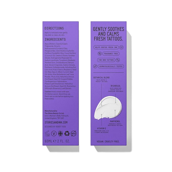 Stories & Ink Tattoo Care | AFTERCARE CREAM for fresh tattoos - Soothes Freshly Tattooed Skin, Visibly Calms Itchy or Irritated Skin, Fragrance-Free, Vegan & Cruelty-Free, 60 mL / 2 Fl Oz