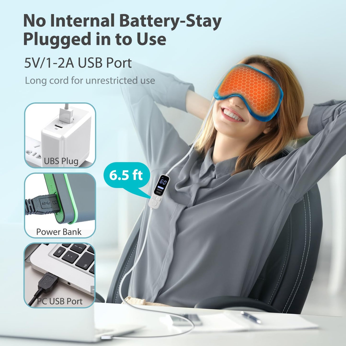 Ezona Heated Eye Mask, Warm Eye Compress Mask, USB Electric Eye Heating Pad with Temperature & Timer Control, Dry Eye Mask for Dry Eyes Blepharitis Sinus Migraine Stye MGD Puffiness Blue