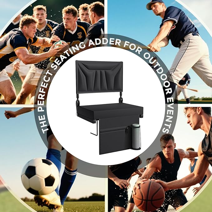 Jocoevol Stadium Seats with Back Support and Cushion, Portable Folding Comfort Bleacher Seats w/Shoulder Strap & Carry Handle for Sports Events Concerts Outdoor