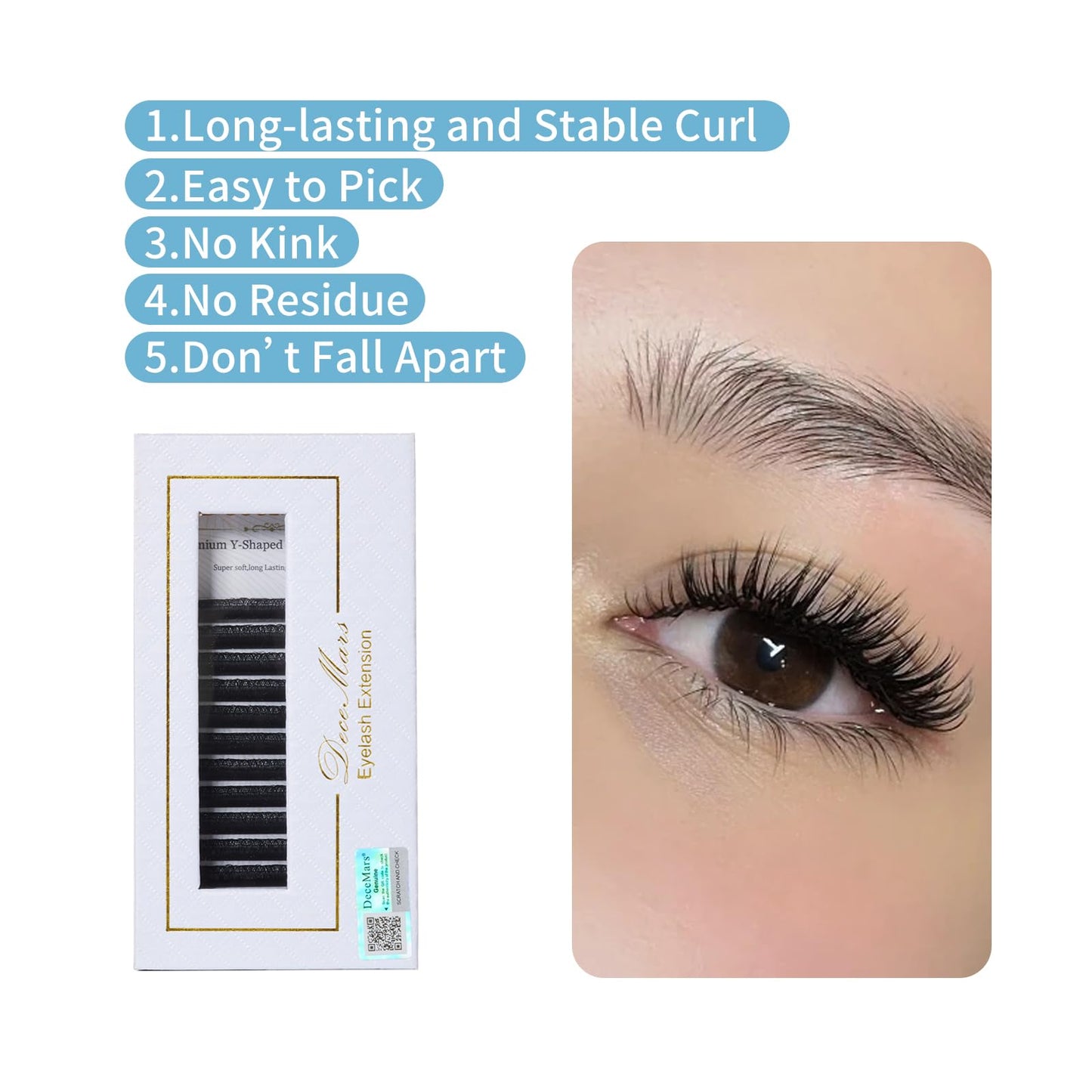 DeceMars Two Tip YY Eyelash Extensions Supplies D Curl 0.07mm Thickness 12mm Soft Lash Trays Premade 4D Easy Fan Y Shaped Volume