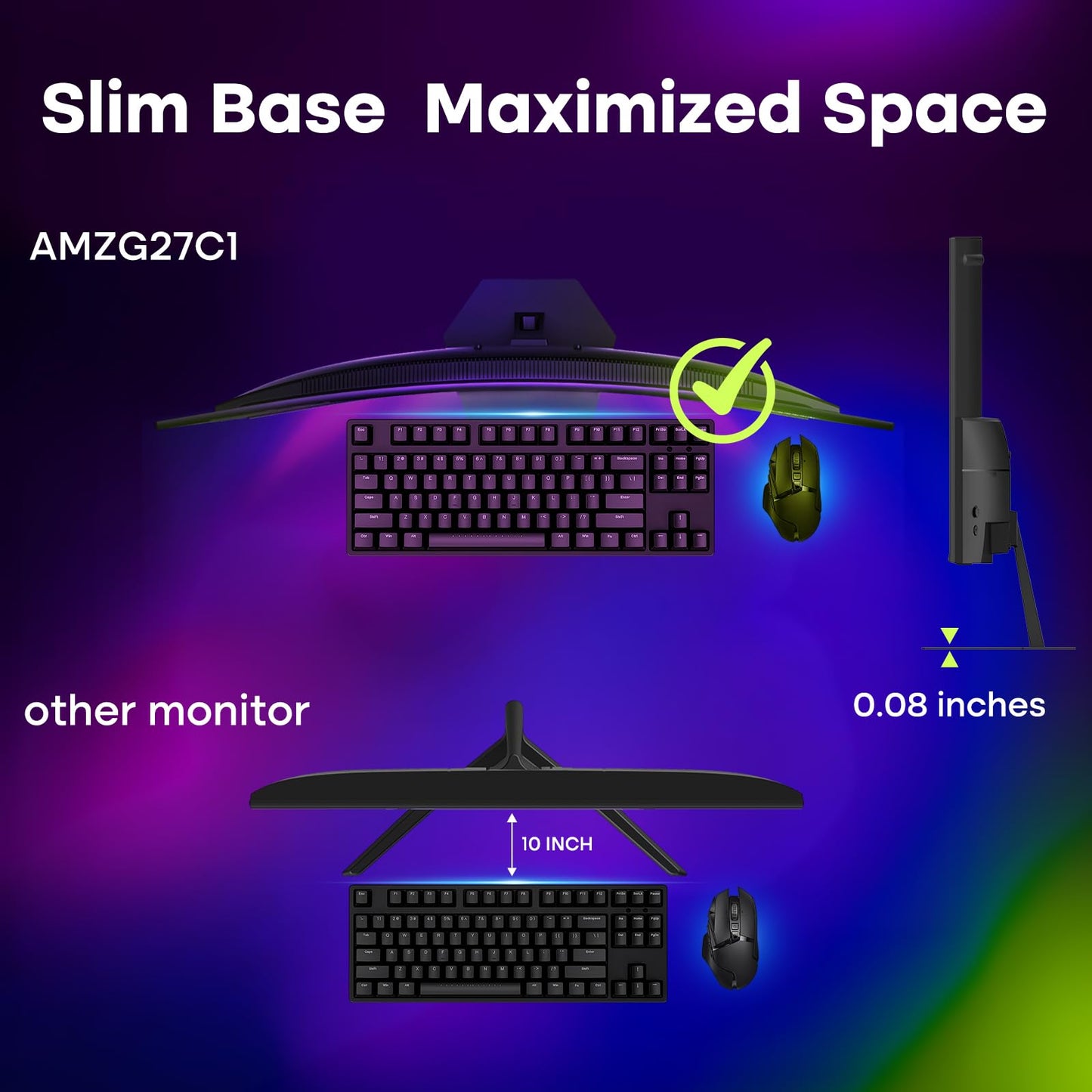 Amzfast 27 inch 200Hz Curved Gaming Monitor, FHD 1080p with Built-in Speakers, FreeSync, MPRT 1ms, 130% sRGB, 3000:1, 1500R, VESA Mount, HDMI 2.0&DP 1.4, 12 Months Warranty Exchange, AMZG27C1