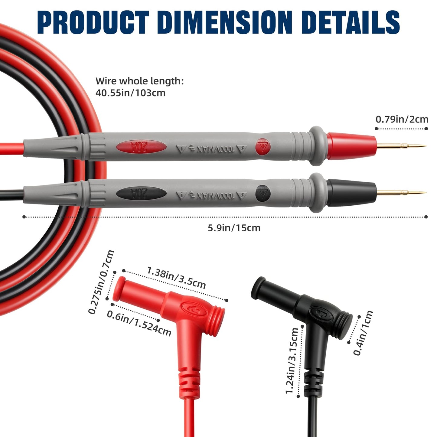 GDLSYLGHY Professional Multimeter Test Leads 1000V 20A 40.5in, Heavy Duty Silicone Test Leads with Ultra-Hard Gold-Plated Test Probes, 0.16in/4mm Banana Plugs for Fluke/AstroAI/INNOVA/Klein Multimeter