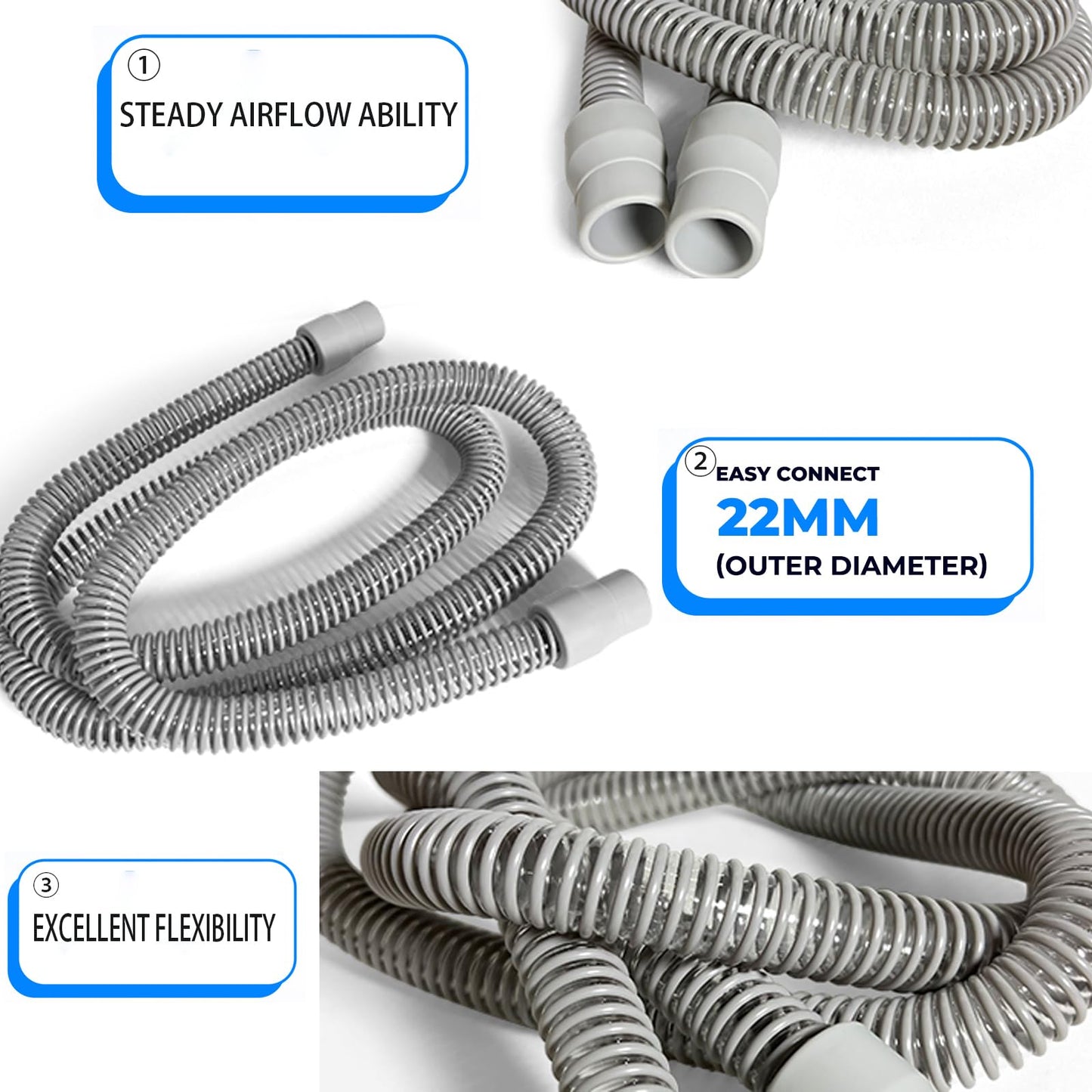 3 PACK 6 Foot Hoses Replacements for CPAP Suppliers, Tubing Replacements Fits for Resmed Airsense 10, 11 and Most of CPAP, APAP Machine/Mask with Cleaning Brush