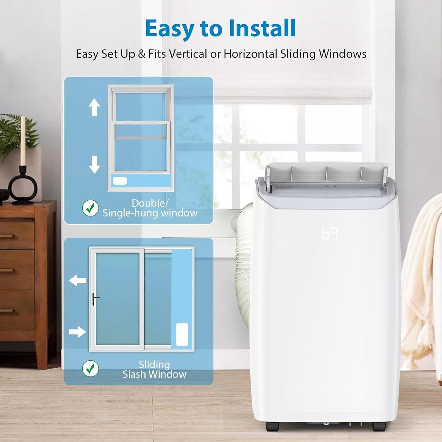 GarveeLife 14000 BTU Portable Air Conditioner - 3-in-1 Cooling, Dehumidifier & Fan, for Rooms Up to 750 Sq.Ft, Quiet 51 dB, Remote & Timer Included