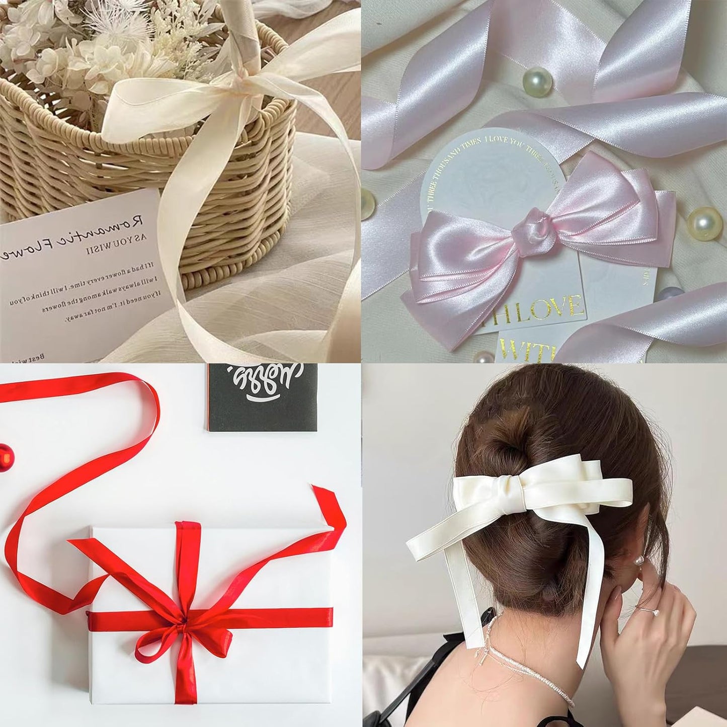 Off White Satin Ribbon 1 Inch X 50 Yards Solid Color Double Faced Ribbons Perfect for Crafts Wedding Decor Bow Making Arts Sewing and More