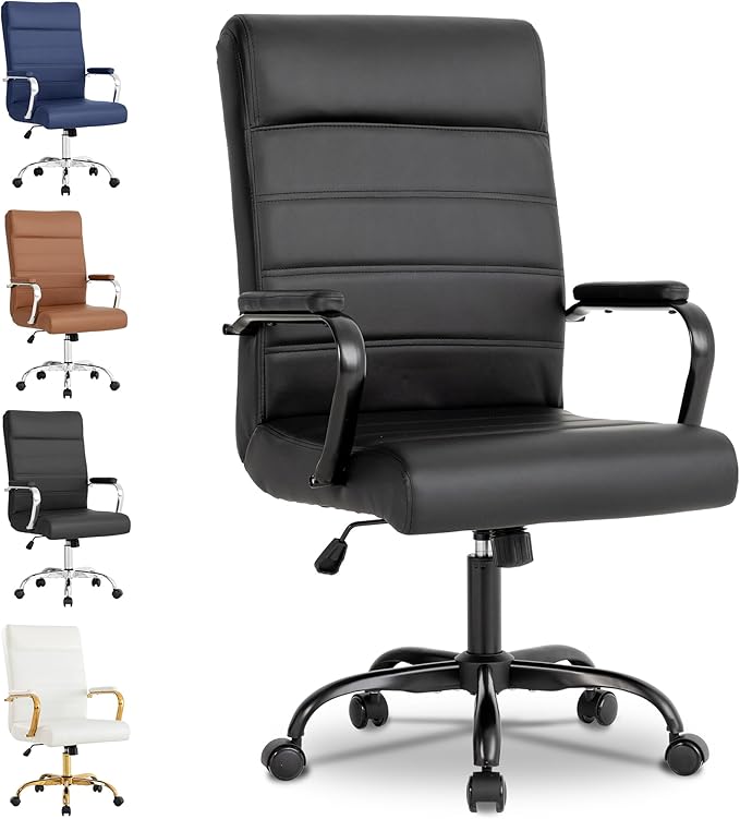 BOWTHY Office Desk Chair,Modern Conference Room Chairs,High Back Ergonomic Home ofiice Chair,Adjustable Height Swivel Executive Computer Chair with Padded Seat and Armrest (Pure Black)