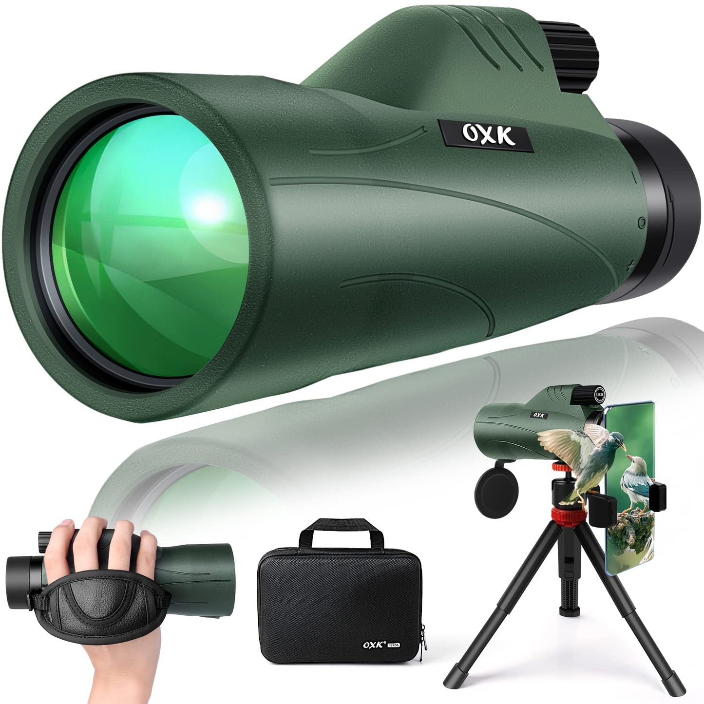 Oxk Optics 12X56 High Power Monocular Telescope | Comes With Smartphone Adapter Tripod Travel Bag | Bird Watching Hunting Hiking