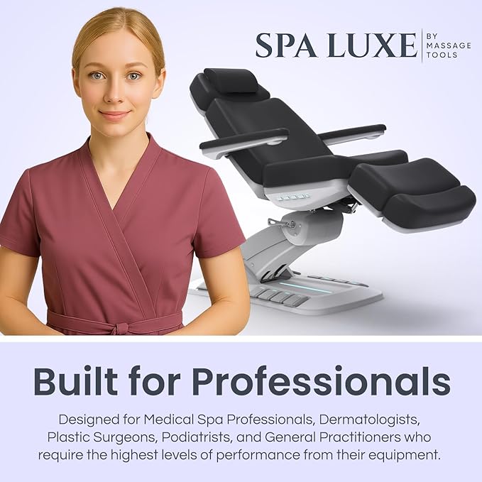 Massage Tools - Professional Spa and Facial Chair with 240° Rotation, LED Lighting, Memory Settings, and Adjustable Headrest - Premium Service Bed and Spa Chair for Salon and Facials - Black
