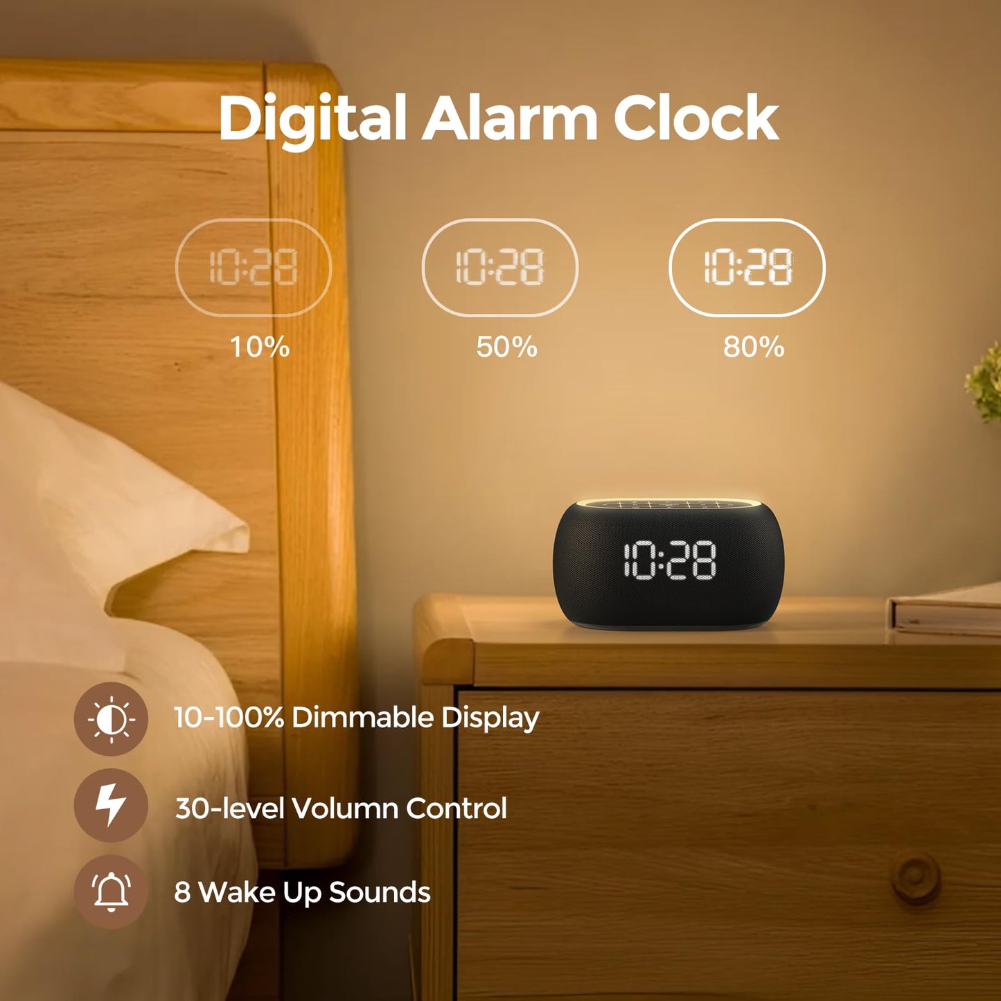 ANJANK Alarm Clock White Noise Sound Machine with Bluetooth Speaker, 21 Soothing Sounds, 7 Night Lights, 0-100% Dimmer/Sleep Timer/Volume Control, Small Design for Kids Adults Sleeping,Bedroom (Black)