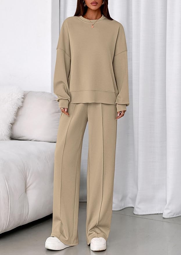 PRETTYGARDEN 2 Piece Sets For Women Fall Trendy Long Sleeve Sweatshirt Wide Leg Pants Loungewear Set Matching Sweatsuit