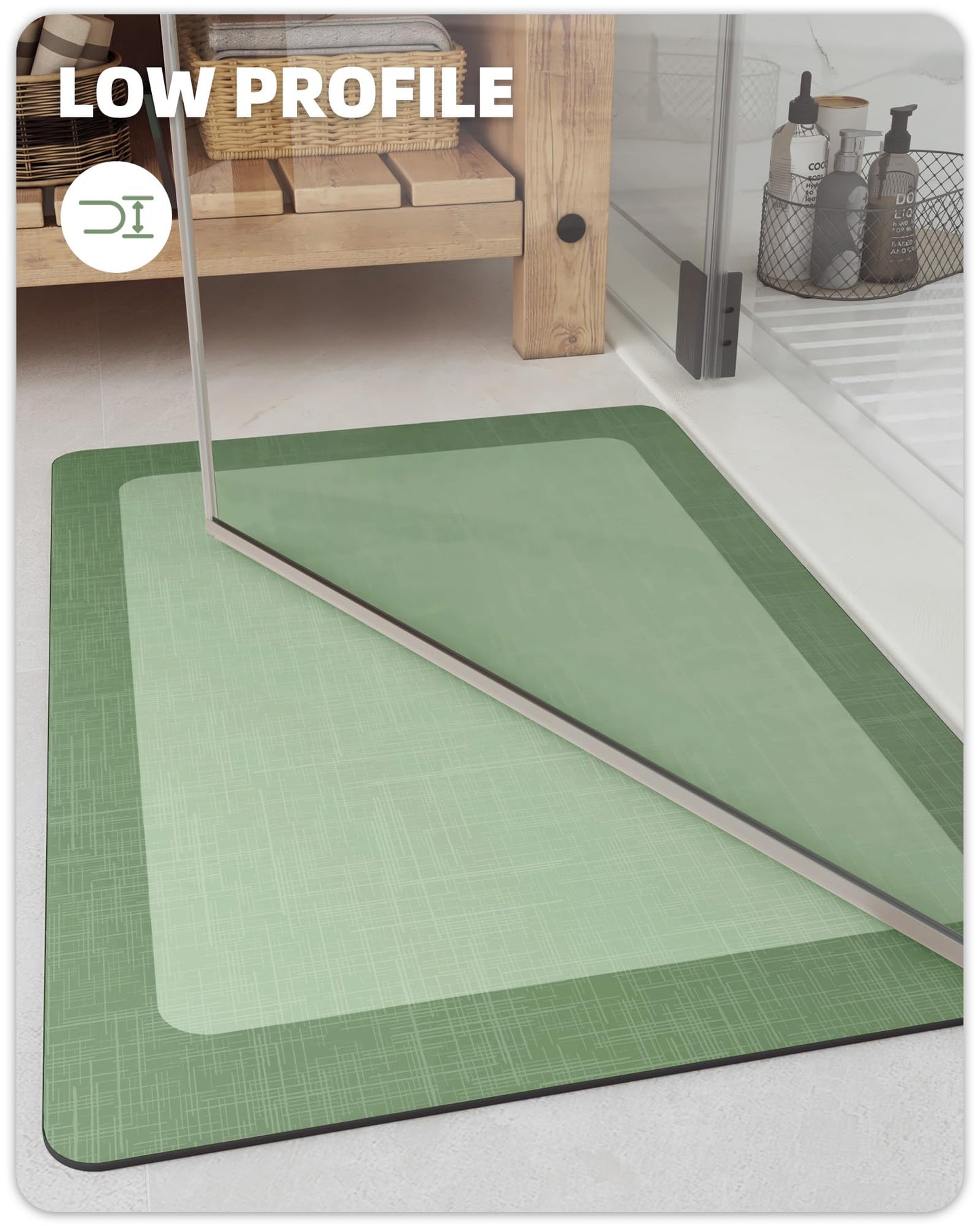 Color&Geometry Quick Dry Bath Mat Bathroom Rugs Non Slip Washable Super Absorbent Bath Mat Low Profile Bath Rug Thin Bathroom Rugs Fit Under Door for Bathtub Sink Shower Toilet, 16"x24", Green
