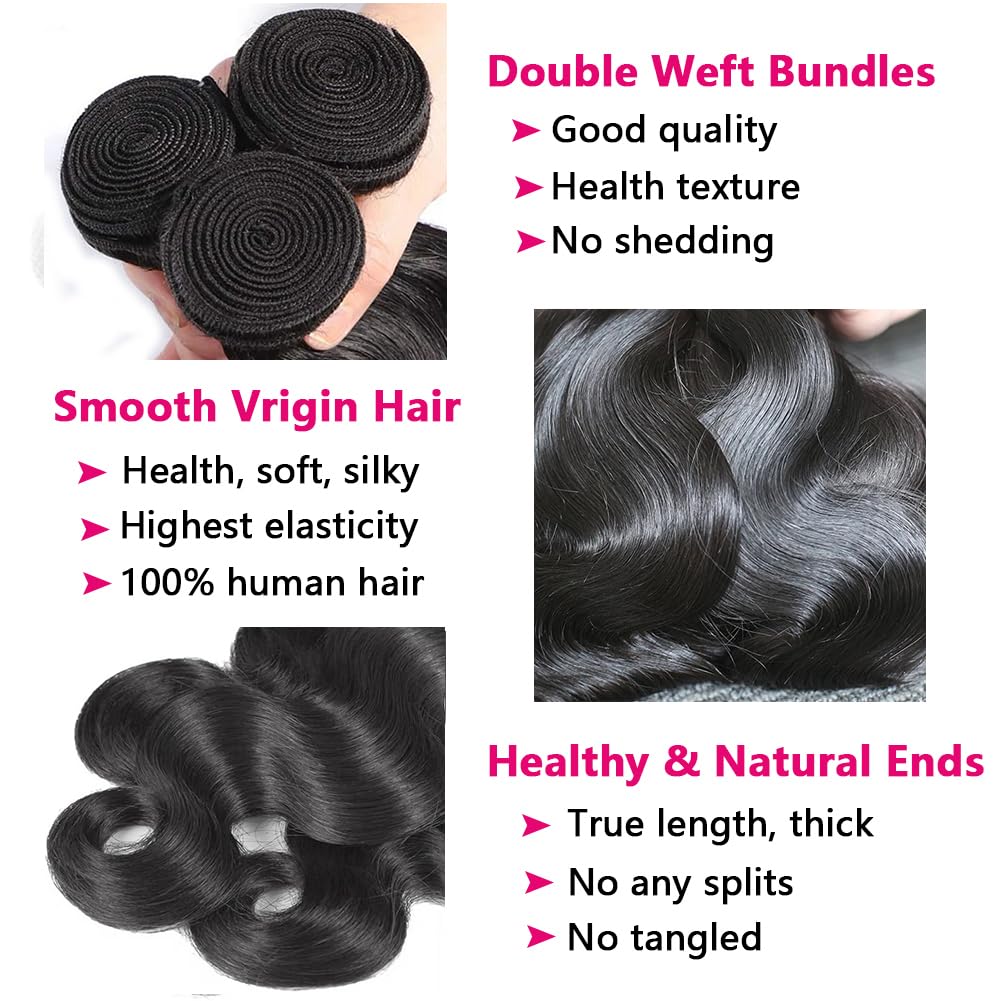 Body Wave Human Hair Bundles with Closure (22 24 26+18) 5x5 HD Closure with Bundles Human Hair 3 Weave 12A Brazilian 100% Unproc