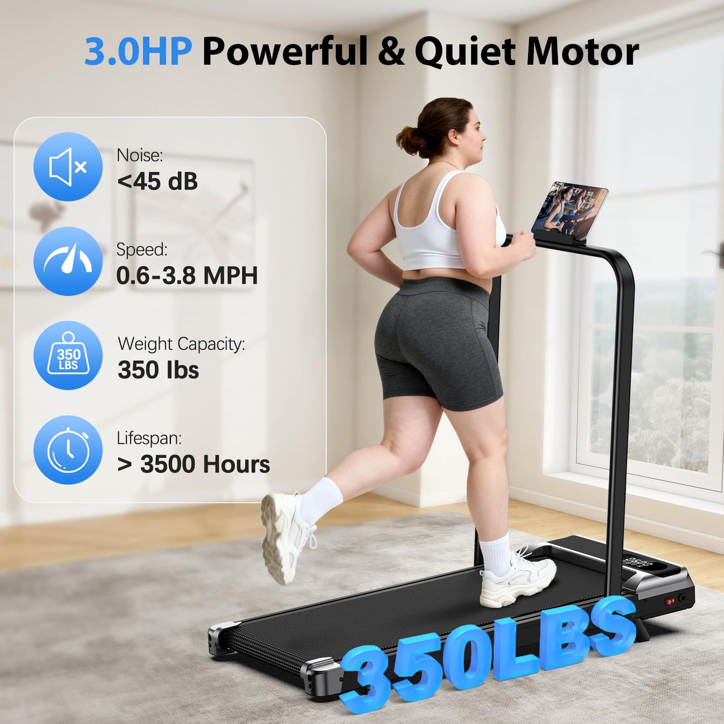 AoraPulse Walking Pad with Incline, Under Desk Treadmill for Home, 3.0HP Portable Walking Pad Treadmill for Home Small, 2 in 1 Folding Foldable Treadmills 350 lbs Weight Capacity