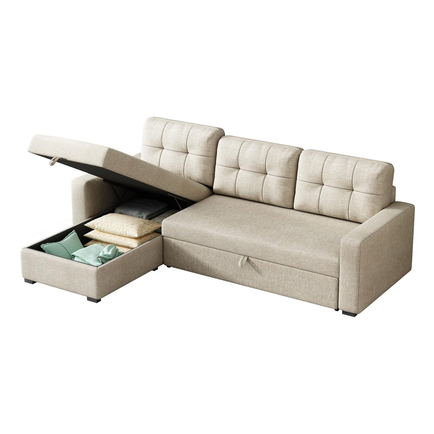 YOPTO L-Shape Reversible Sectional Sleeper Sofa Bed 4 in 1 Pull Out Couch with Storage Chaise & Removable Back Cushions,Convertible Sleeper Corner Couch Pull-Out Sofa Bed for Living Room,Office