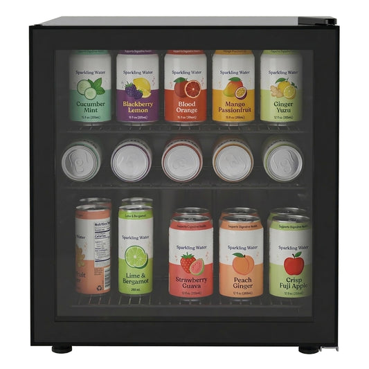 Avanti 60-Can Beverage Center Refrigerator with Glass Door, Adjustable Shelves, Full Range Temperature Control 32°F–50°F, Black