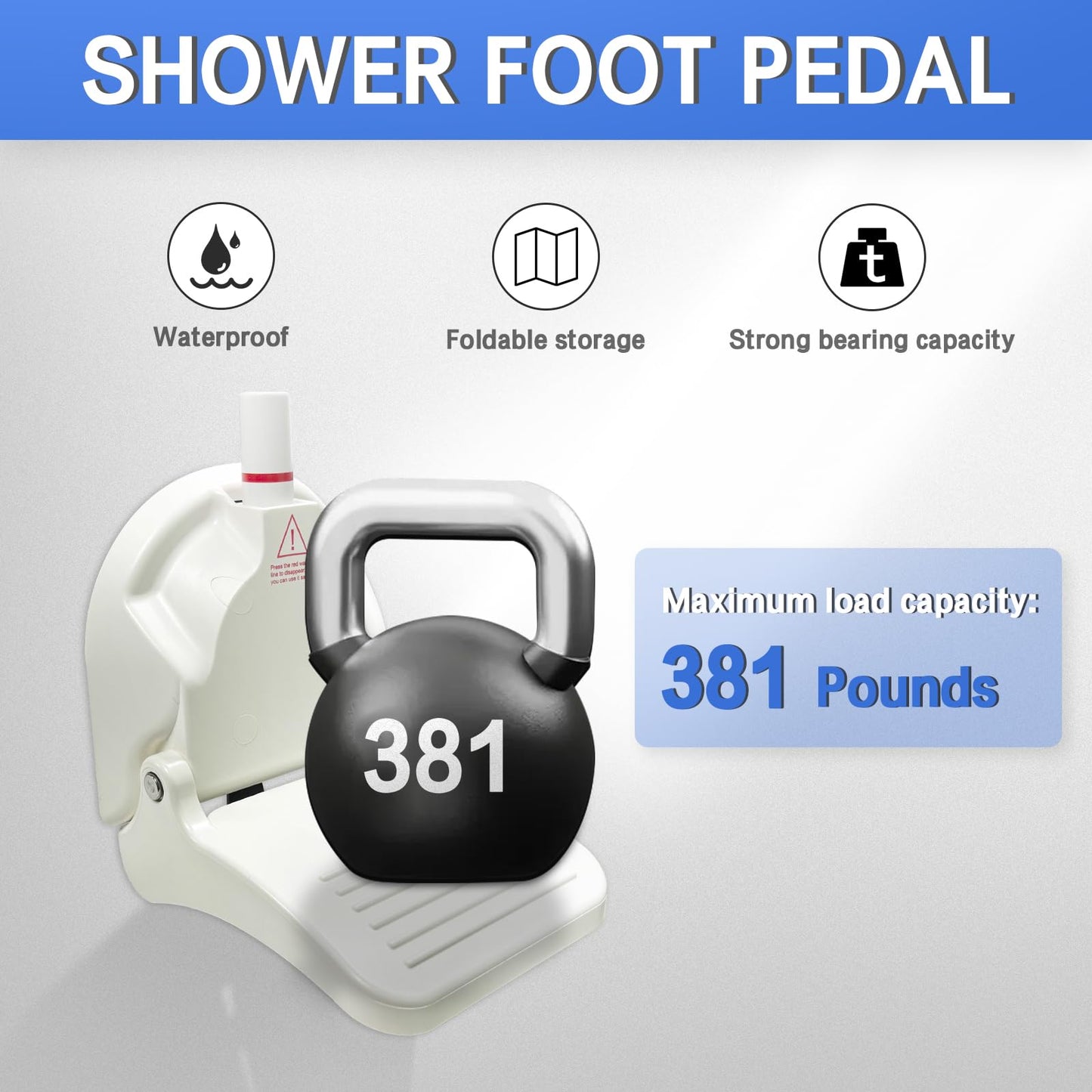 CWD&SQH Shower Foot Rest for Shaving Legs with Upgraded Powerful Suction Cup, Load Capacity 381 Pounds, No Drilling Non-Slip Bat