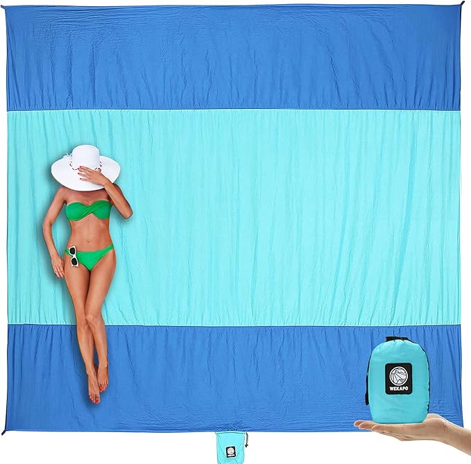 WEKAPO Beach Blanket Sandproof Waterproof, Extra Large Beach Mat, Oversized & Compact Sand Free Mat Quick Drying, Lightwei...