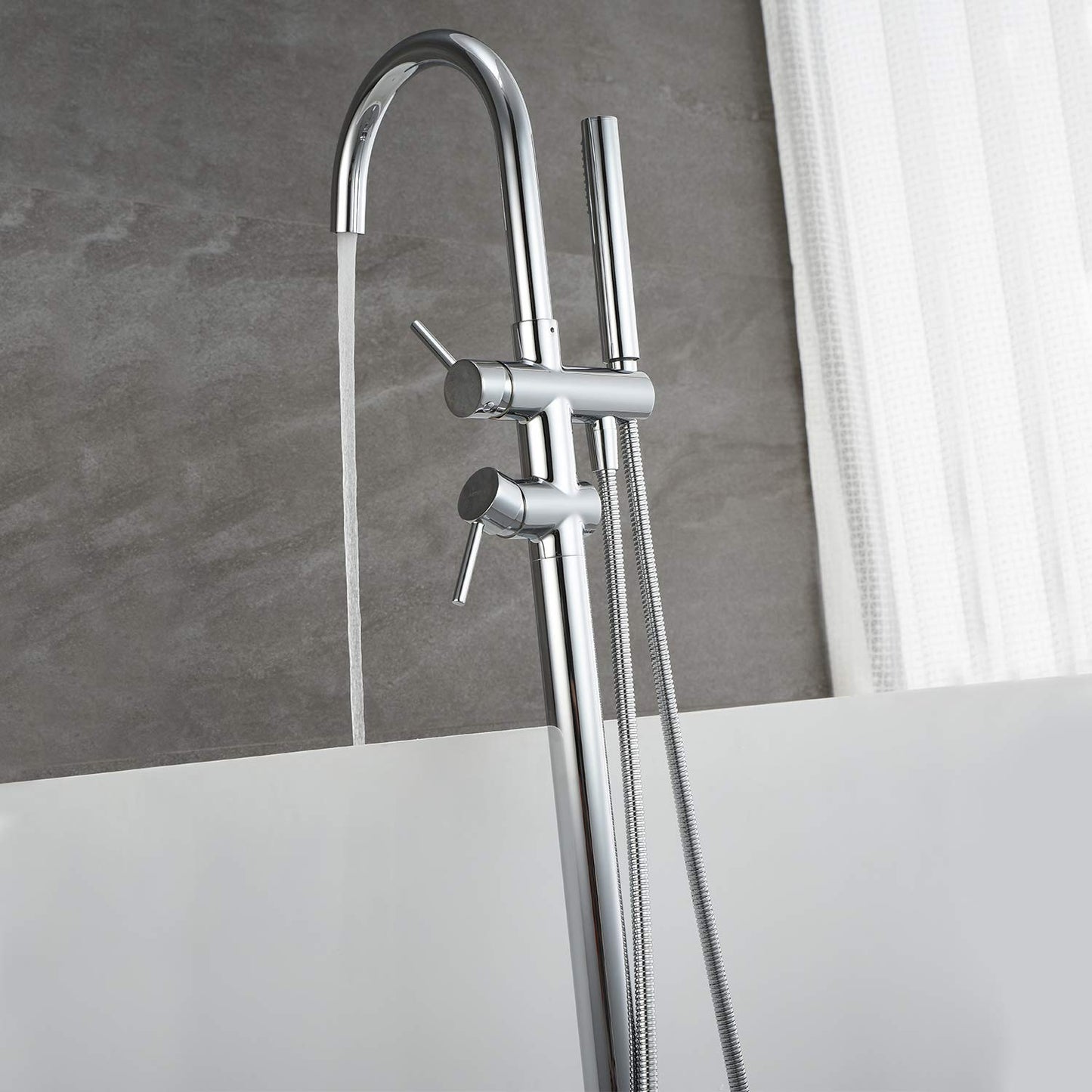 Artiqua Freestanding Bathtub Faucet Tub Filler Faucets Chrome Floor Mounted Brass Bathroom Faucets with Handheld Shower