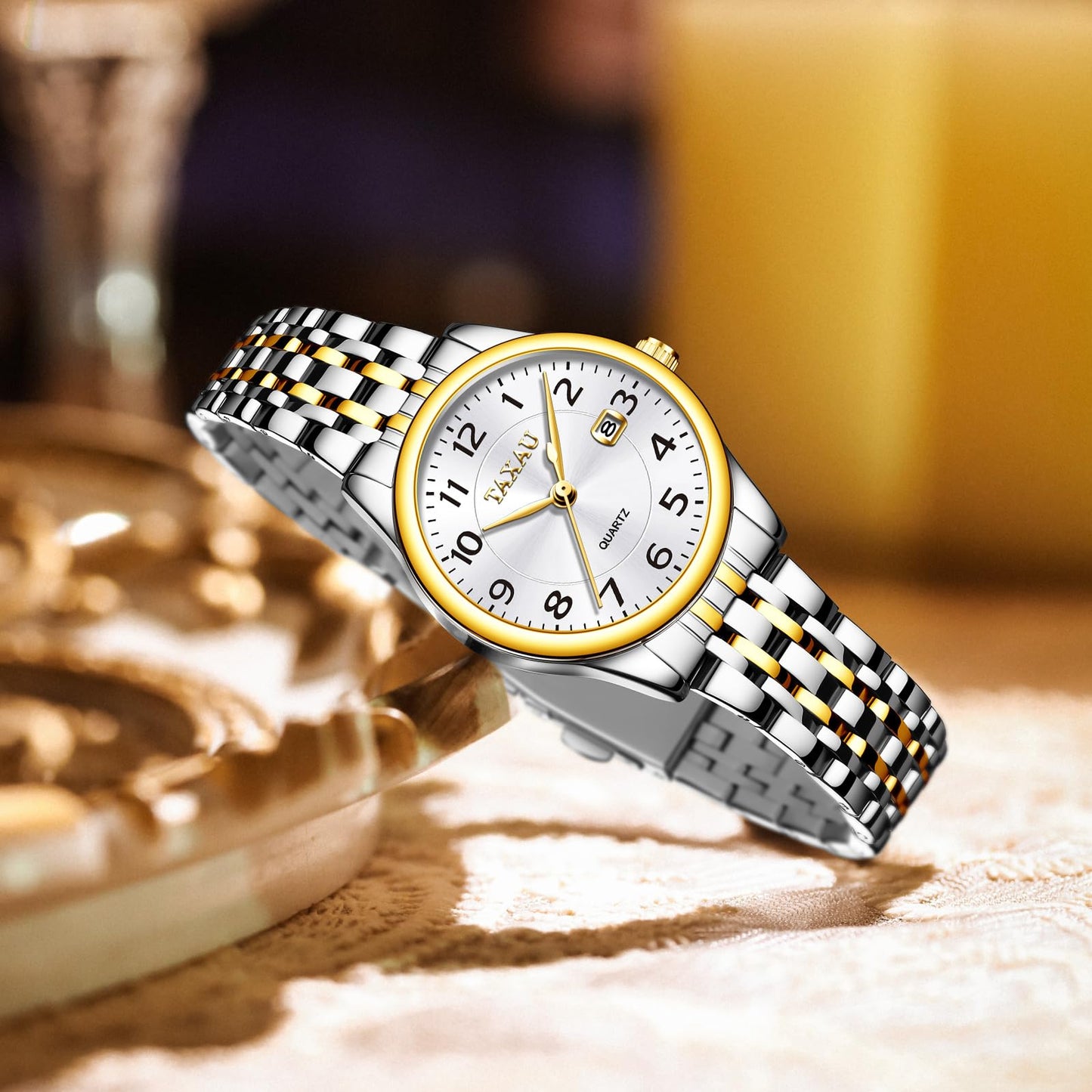 Taxau Small Face Womens Watch Silver Gold Two Tone Watches for Women Ladies Stainless Steel Waterproof Easy Read Womens Watch with Date Dress Quartz Women Wrist Watches Reloj para Mujer