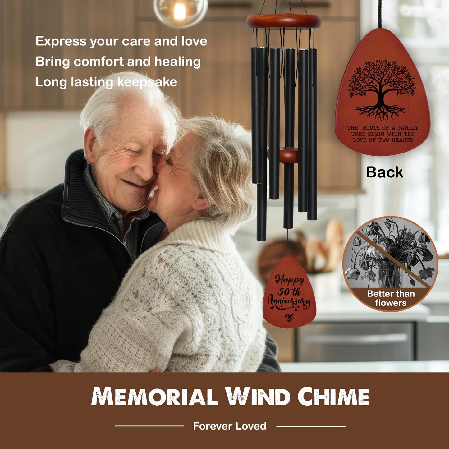 50th Wedding Anniversary Wind Chime Gifts for Women Grandma Grandparents, Happy Golden Anniversary Keepsake Decorations for Couples, Parents, Husband, Wife, Outdoor Garden Decoration Gifts