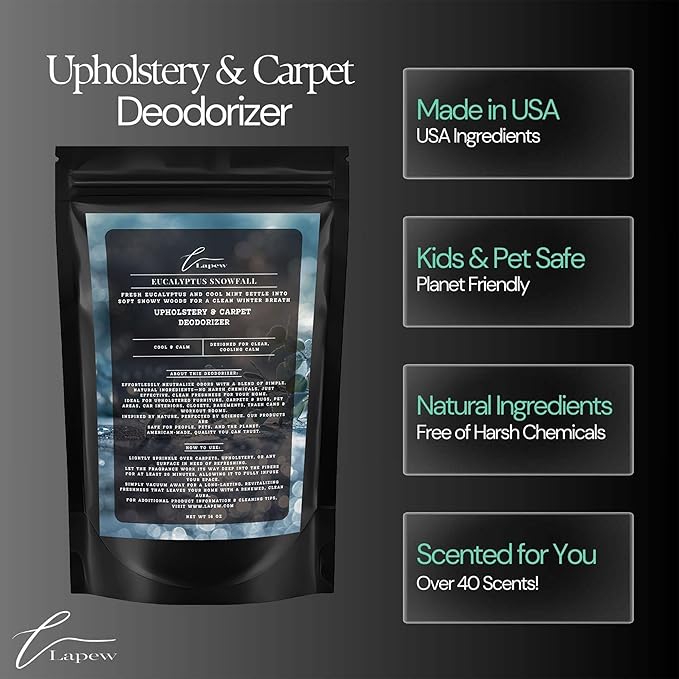 Eucalyptus Snowfall Carpet Freshener Powder 16 oz | Powerful Odor Eliminator for Home | Upholstery Deodorizer | Carpet Deodorizer | Cat Litter Box