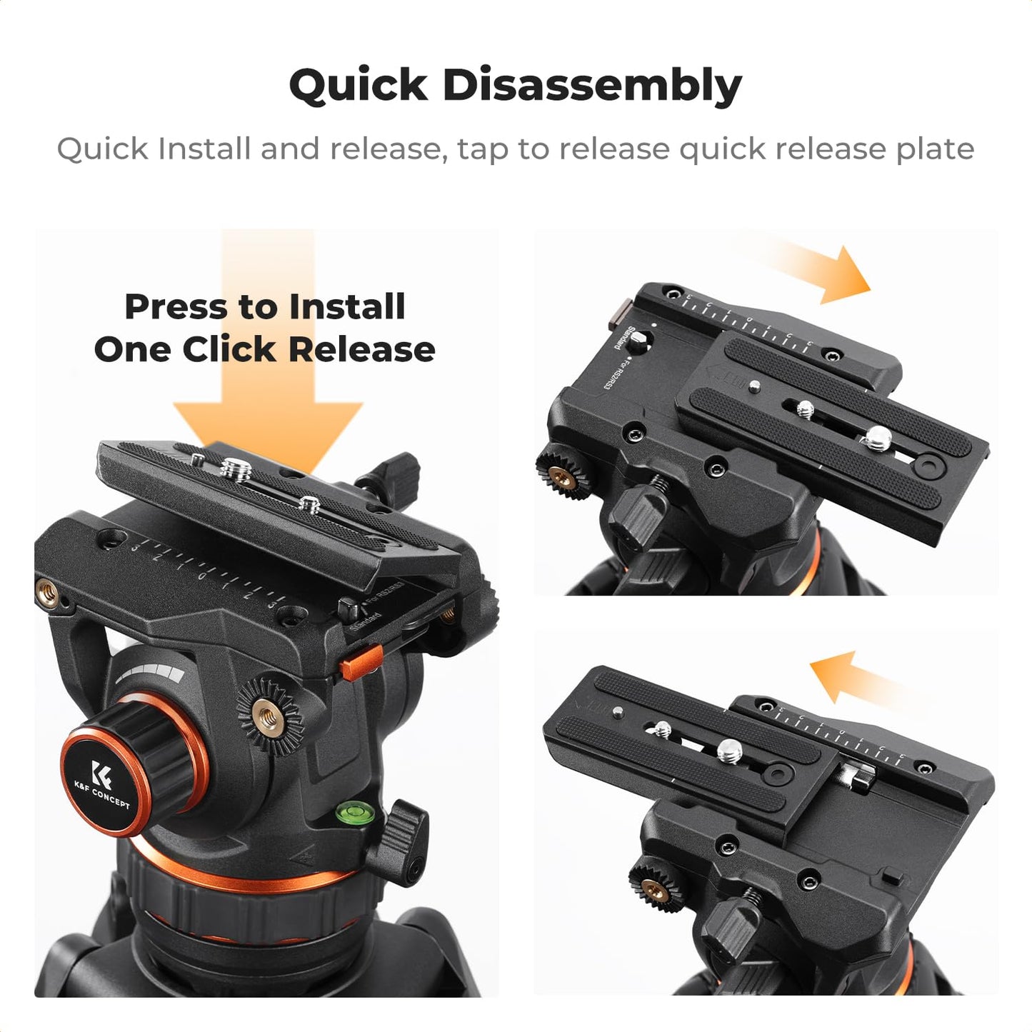K&F CONCEPT 75" Video Tripod, Heavy Duty Camera Tripod Stand with Fluid Head Damping Adjustable, Load up to 22lb, QR Plate Compatible with Canon Nikon Sony and Other DSLR Camcorder