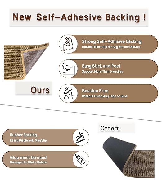 Natural Linen Stair Treads for Wooden Steps, 7 Pcs 8" x 30",Non Slip Stair Runner, Peel and Stick Carpet Indoor for Kids Elders and Pets (7, Beige, 8" x 30")