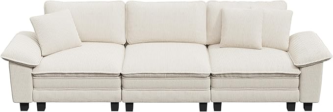 MIXPATIO 123" Cloud Modular Sectional Sofa, 3-Seater w/Deep Seat & Removable Arms, Plush Corduroy for Living Room - Beige