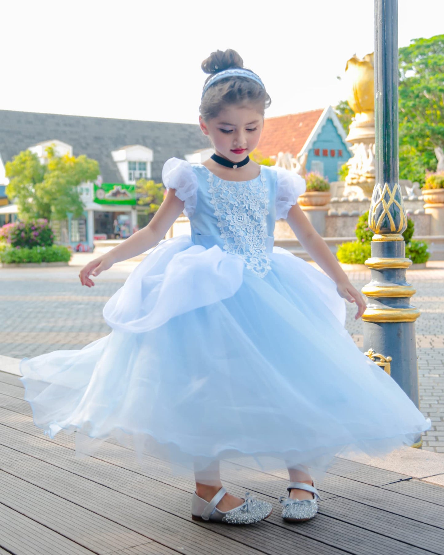 TYHTYM Cinderella Costumes Girls Princess Dress Up Fancy Halloween Christmas Party with Headwear and Choker Set
