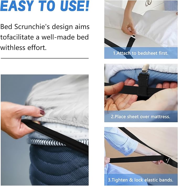 2 Pcs Adjustable Bed Sheet Fasteners 360 Degree Elastic Sheet Holder Straps Heavy Duty Suspenders Grippers for Full, Queen, King Twin Bed, Fits All Mattress Sizes