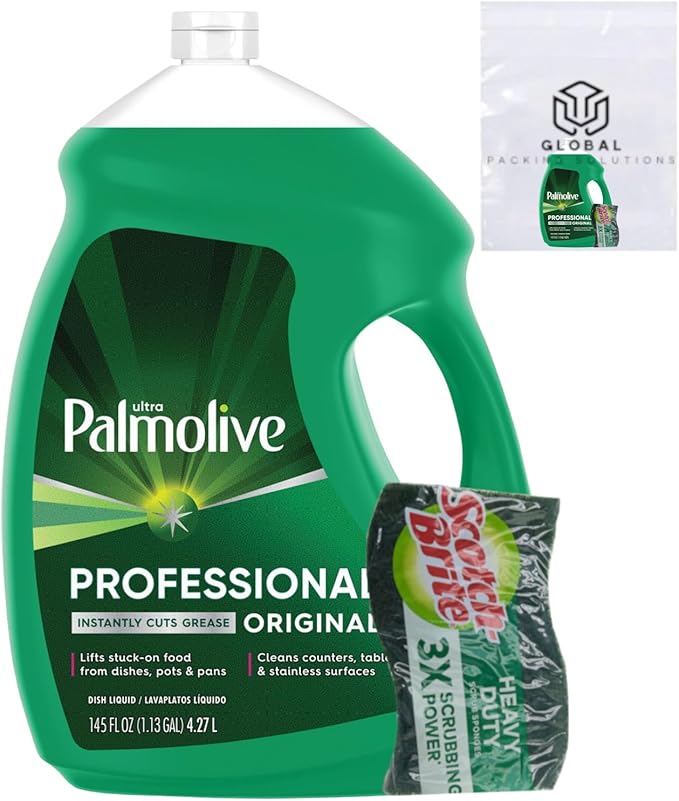 Palmolive Ultra Professional Original Degreaser Dish Soap Refill, 145 Fl Oz, bundled with Heavy Duty Scotch Brite Sponge