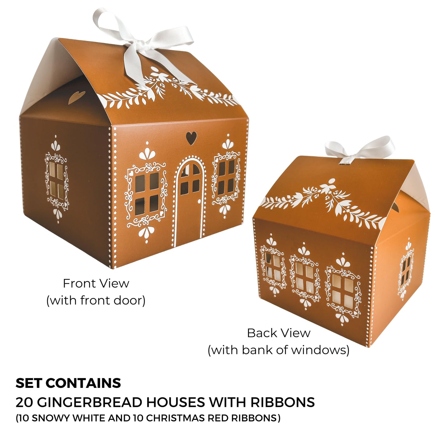 Karentology 20 Pcs Gingerbread House Shaped Gift Boxes for Treats, Desserts, Fancy Cookie, White Gable Bakery Packaging for Housewarming Holiday Christmas Valentines Halloween