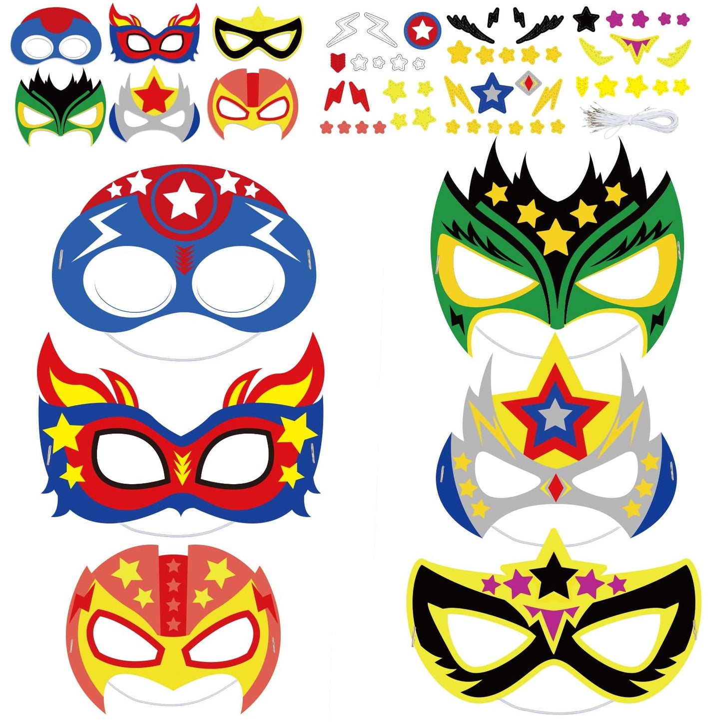 chiazllta 24 Packs Mask Your Own Super Theme Hero Masks Hero Craft Kits DIY Paper Masks Art Craft for Home Classroom Game Activities Party Favors
