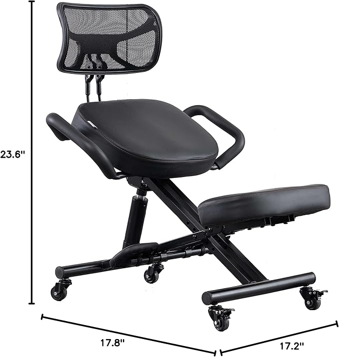 Ergonomic Kneeling Chair with Back Support and Wheels for Office, Adjustable Balance Chair for Home,Black