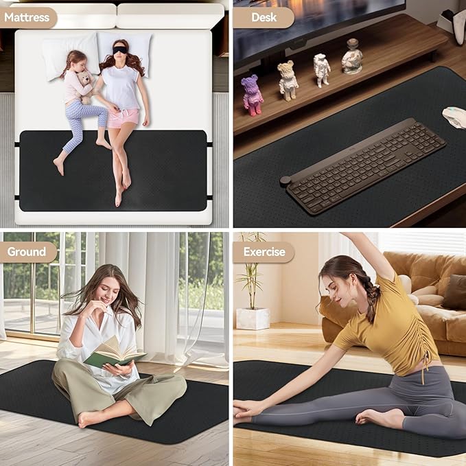 earthzhenxin Grounding Sheets, Grounding Mat for Bed, Improve Sleep Quality, Relieve Stress, Anti-Static Mat Suitable on Bed (Black, Queen - 60"x27")