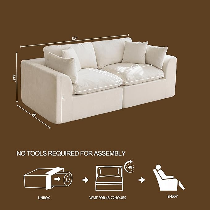 88''Cloud Sectional Couch, Modern L-Shape Sofa, Oversized Convertible 2 Seater Modular Couches for Living Room, Warm White