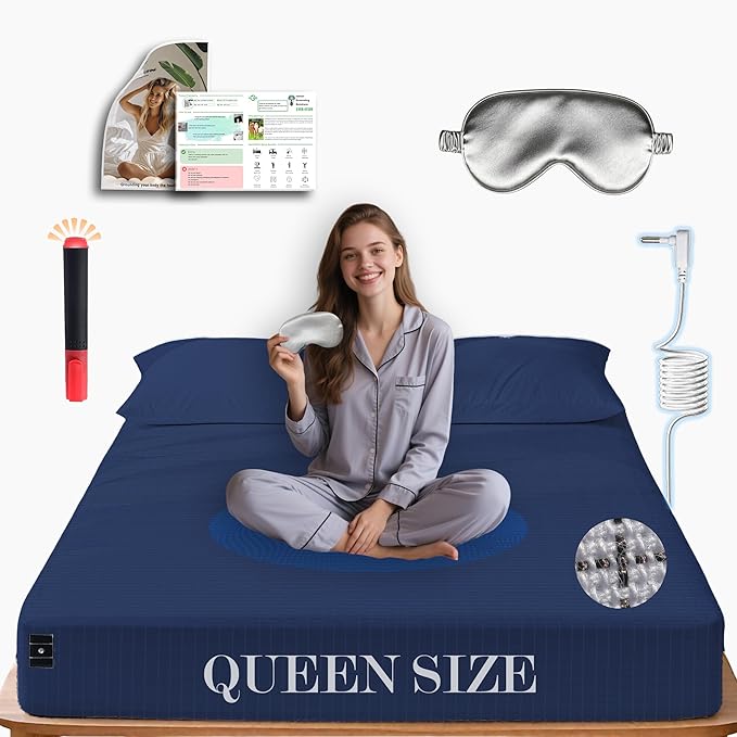 Ali King Grounding Sheets - Queen Size, Soft Cotton with Silver Fiber, 15'' Deep Pocket Earth Grounding Fitted Bed Sheets for Improved Sleep (Navy Blue, Queen 60''*80''*15'')