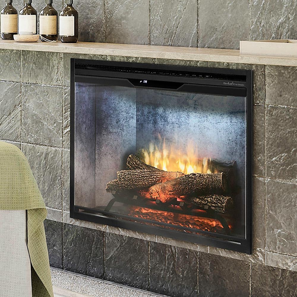Dimplex Revillusion® 30 Inch Built-in Electric Firebox - Natural Concrete Background - Includes Realistic Faux Logset, Front Glass Panel, Firebox, and Plug Kit