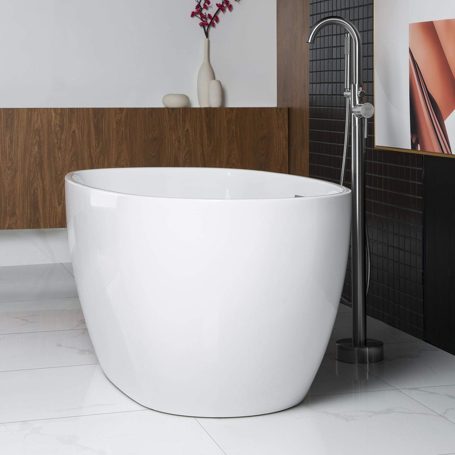WOODBRIDGE 59" Acrylic Freestanding Bathtub Contemporary Soaking Tub, White Acrylic (Chrome Drain/Overflow),BTA1518 -C-Drain &O