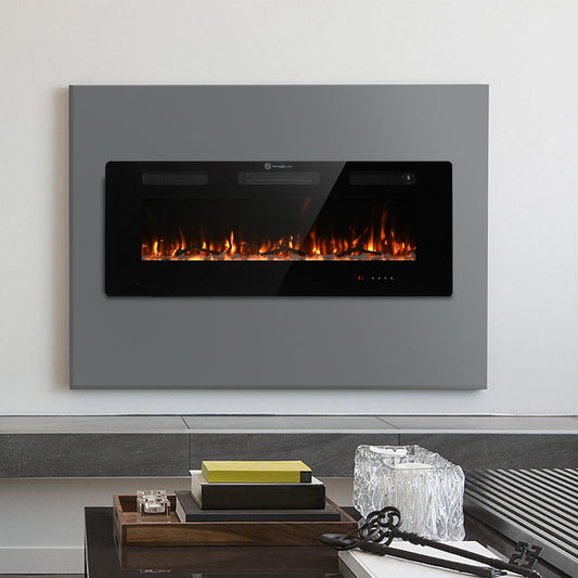 FODINGHILL 60" Insert Wall Mounted Electric Fireplace, Low-Noise Fireplace Heater Mantel Features a Touch Screen, Remote Control with Timer, Adjustable Flame Color, 700W / 1400W