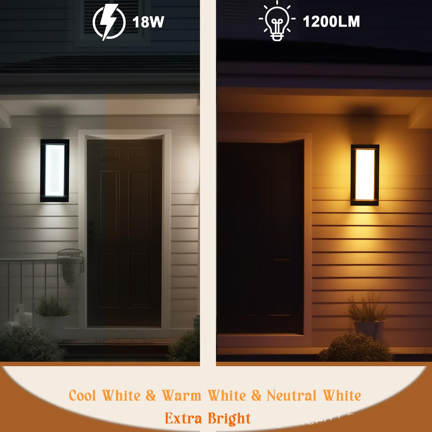 rosykite Modern Outdoor Wall Lights 2Pack, LED Rectangle 18W Bright Warm to Cool Tunable White Exterior Lighting Fixtures, Waterproof Outdoor Lights for House,Porch,Garage (Rectangle-CCT)