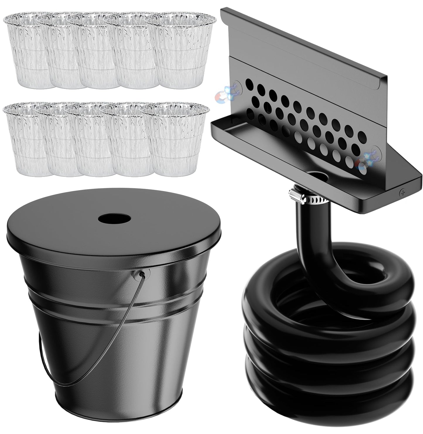 Rear Grease Drainage System for Blackstone Griddle, Equipped with Rear Grease Catcher Funnel, 10-Pack Disposable Foil Liners, Drip Grease Bucket W/Lid and Grease Trap, Blackstone Griddle Accessory