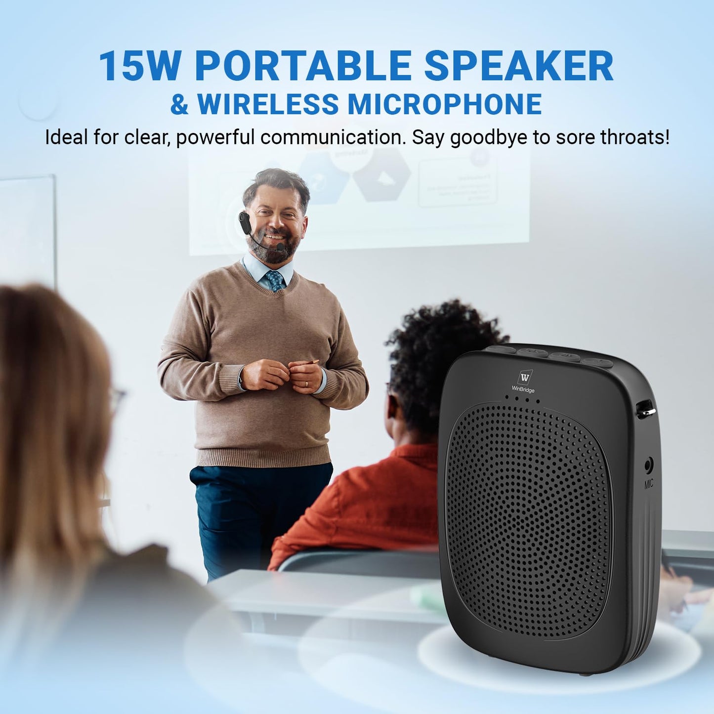 Wireless Voice Amplifier With Headset Microphone,Personal Wireless Bluetooth Amplifier With Mic,Teachers Microphone Wireless,Min