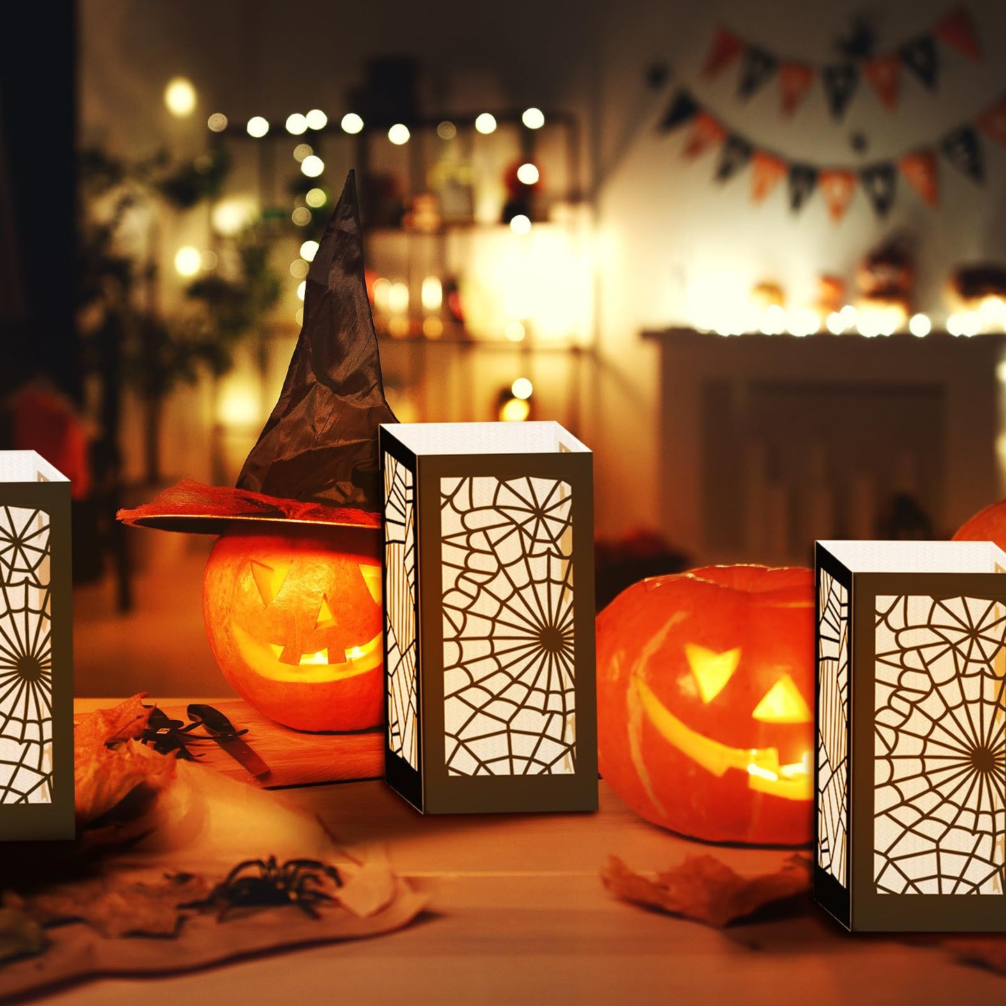 Halloween Party Decoration 4 Pcs Halloween Table Centerpieces Boxes Spider Web Paper Lantern Boxes Halloween Goodie Bag Candy Boxes for Table Decoration Halloween Birthday Party Supplies 5x5x9.5in