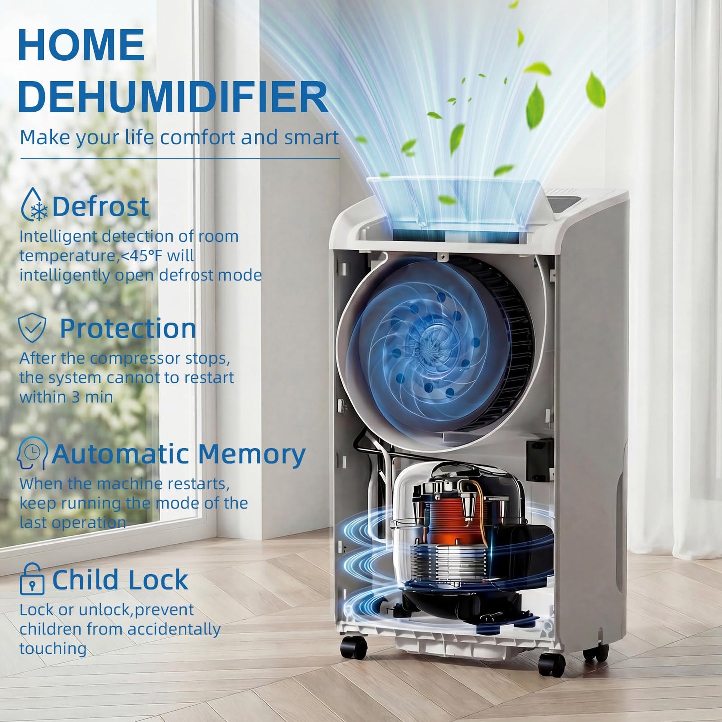 AIRPLUS 4,500 Sq.Ft 70 Pint Dehumidifier for Basements and Home-with Drain Hose,Efficient,Energy-with Dual Protection and 4 Smart Modes,24H Timer,Defrost,for Large room