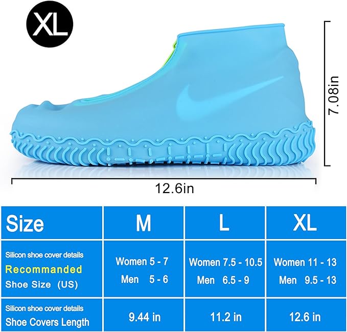 Silicone Waterproof Shoe Covers, Upgrade Reusable Overshoes with Zipper, Resistant Rain Boots Non-Slip Washable Protection for Women, Men (XL (Women 11-13, Men 9.5-13), Blue)