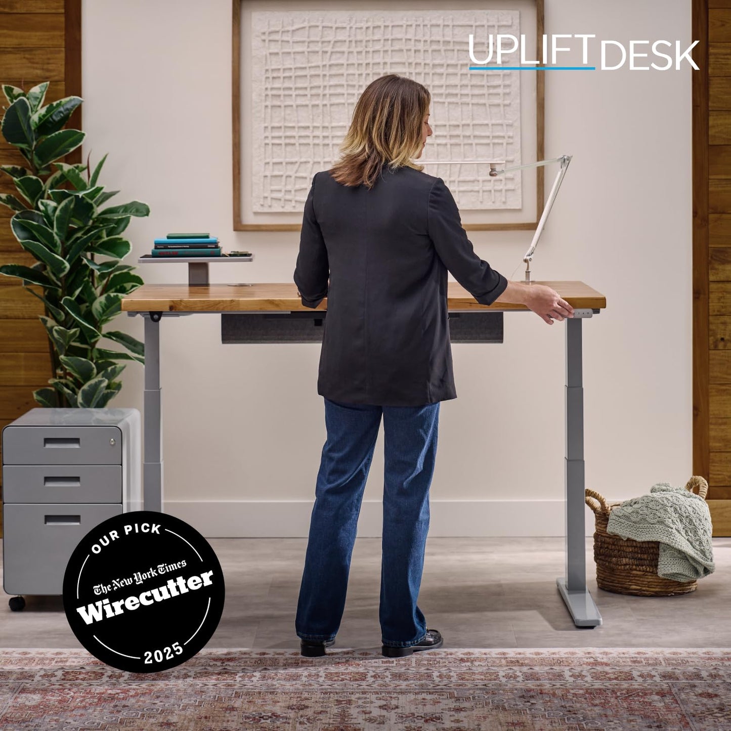 UPLIFTDESK V3 2-Leg Black Laminate Wood Standing Desk – Adjustable Height, Advanced 1-Touch Memory Keypad, Under Desk Cable Management, Wire Grommets & Rocker Board (Black C-Frame, 72 x 30 inch)