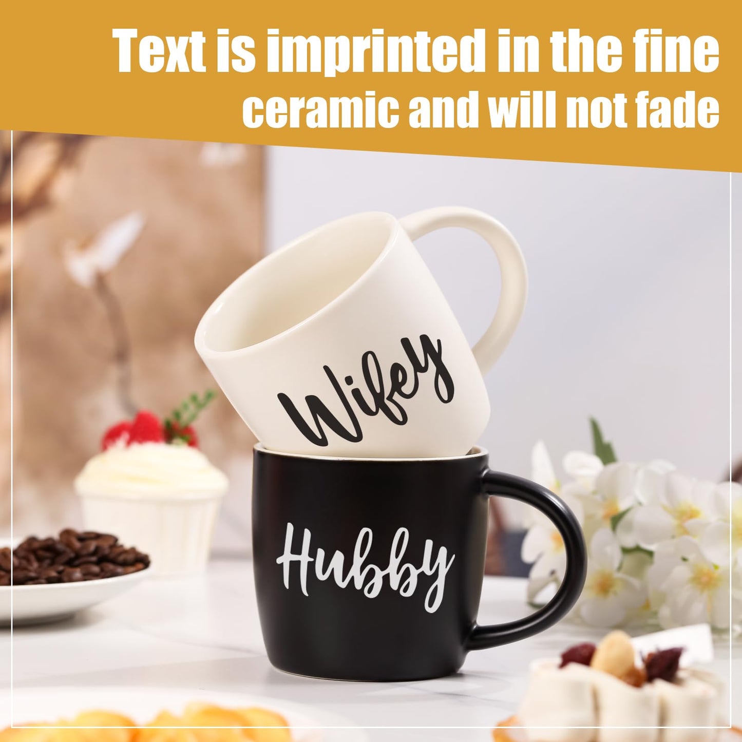 Wedding Gifts for Couples,Hubby & Wifey Wedding Coffee Cup Set,Bridal Shower Gifts for Bride and Groom, Newly-Married Anniversary for Him/Her，Mr and Mrs Gift
