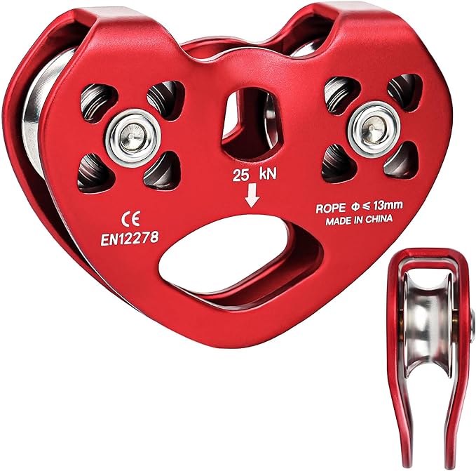 Zipline Pulley 25kn Aluminum Stainless Steel Roller Double Tandem Dual Trolley Ropes 8-13mm Climbing Pulley Cable Rope Hea...